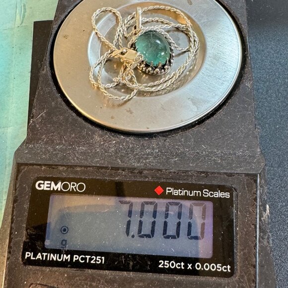 Sterling Silver 925 Green Quartz Beaded Border Pendant Necklace Size 16'' Length - Picture 8 of 8